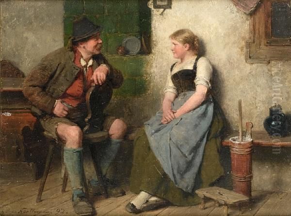 A Little Flirtation Oil Painting by Hugo Kauffmann