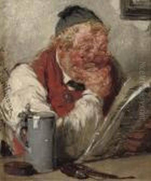 Der Dorfwirth: The Inn-keeper Reading Oil Painting by Hugo Kauffmann