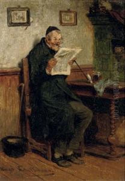 The Daily News Oil Painting by Hugo Kauffmann