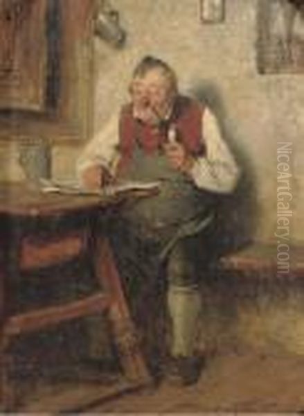 Wirt Mit Pfeife: The Content Innkeeper Oil Painting by Hugo Kauffmann