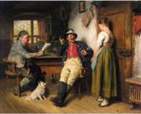 Postillon In Der Wirtsstube (the Messenger's Story) Oil Painting by Hugo Kauffmann