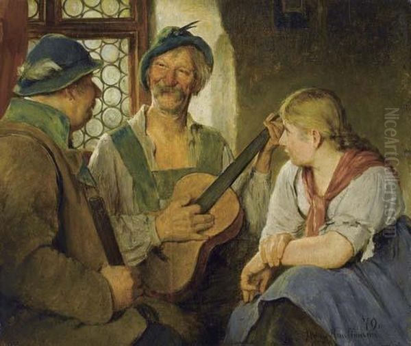 The Guitar Player. Oil Painting by Hugo Kauffmann