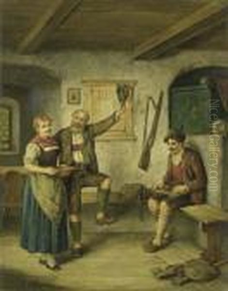 Interior With Musician. Oil Painting by Hugo Kauffmann