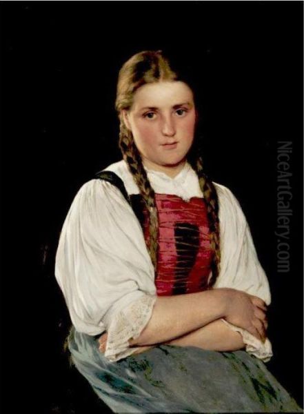 Portrait Of A Young Girl With Braids Oil Painting by Hugo Kauffmann