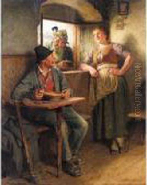 Mittagsrast In Der Stube (the Woodcutter's Repast) Oil Painting by Hugo Kauffmann