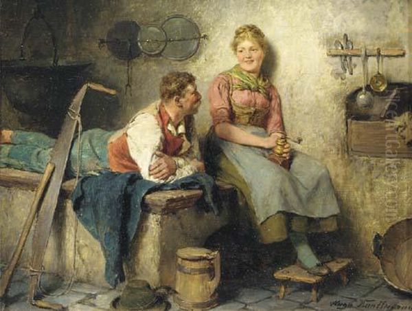 Madel Und Bursch Oil Painting by Hugo Kauffmann