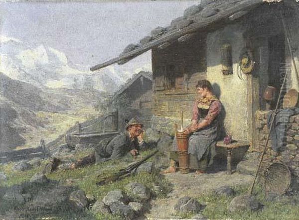 Corteggiamento Alla Baita Oil Painting by Hugo Kauffmann