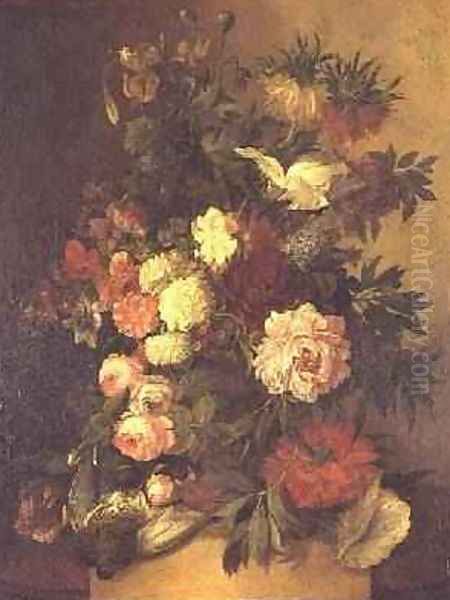 Peonies, roses and other flowers in an urn Oil Painting by Jan van Os