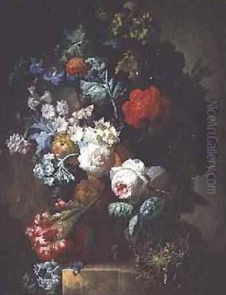 Still Life, Flowers and birds nest by Jan van Os