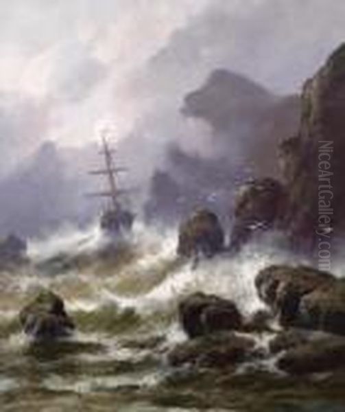 Shipwreck On Thecoast Oil Painting by Adolf Kaufmann