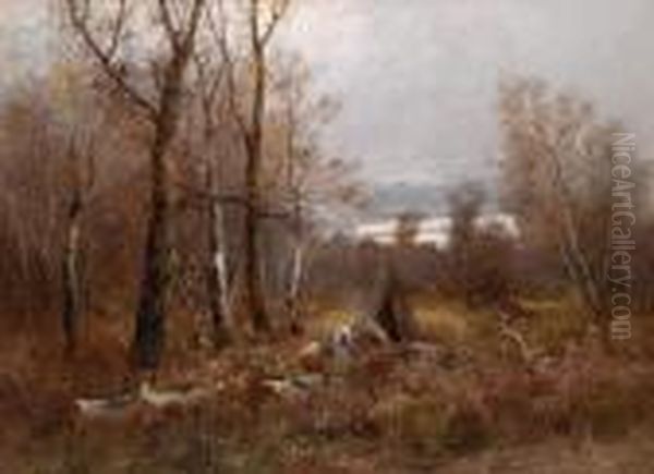 Charburners In Thewood Oil Painting by Adolf Kaufmann