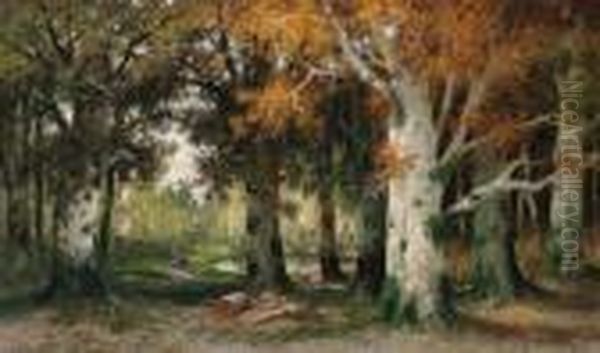 Holzarbeiter Im Herbstwald by Adolf Kaufmann