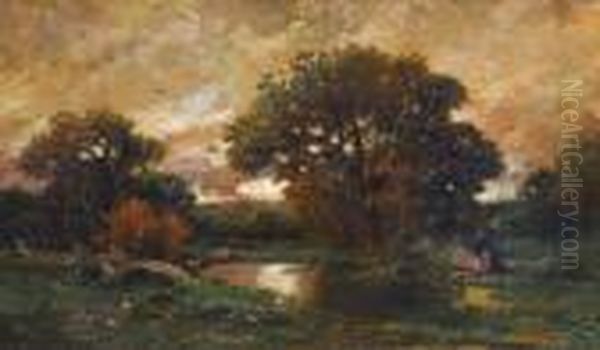 Abend Am Weiher Oil Painting by Adolf Kaufmann