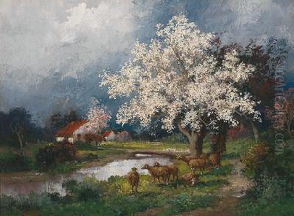 Tree In Blossom Oil Painting by Adolf Kaufmann