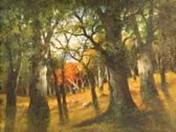 A Faggot Gatherer In The Woods Oil Painting by Adolf Kaufmann