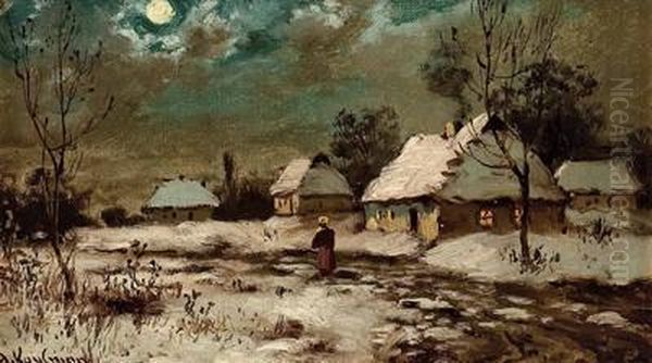 Heimkehr An Einem Winterabend Oil Painting by Adolf Kaufmann