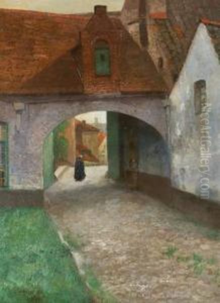 Village Path With Figure Oil Painting by Adolf Kaufmann