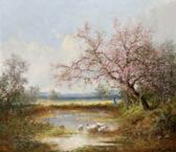 Fruhlingslandschaft Oil Painting by Adolf Kaufmann