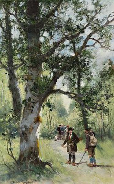 Aufbruch Zur Jagd Oil Painting by Adolf Kaufmann