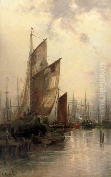 Havre: A Busy Harbour Oil Painting by Adolf Kaufmann