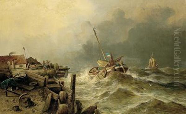 Stormy Sea Oil Painting by Adolf Kaufmann