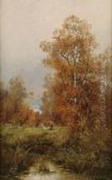 Wooded Landscape, Near Lyon; Haycart In A Wooded Clearing, Near Nancy Oil Painting by Adolf Kaufmann