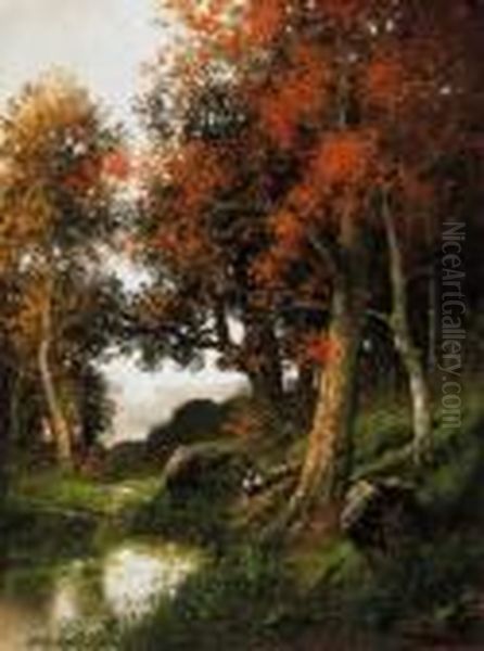 Autumn Forest Oil Painting by Adolf Kaufmann