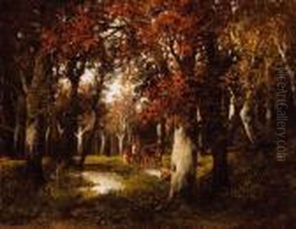 In The Woods Of Barbizon Oil Painting by Adolf Kaufmann