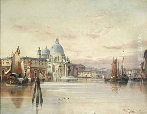 A View Of Santa Maria Della Salute Atsunset Oil Painting by Karl Kaufmann