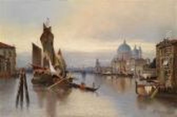 Venetian Scene With A View Of Santa Maria Della Salute Oil Painting by Karl Kaufmann