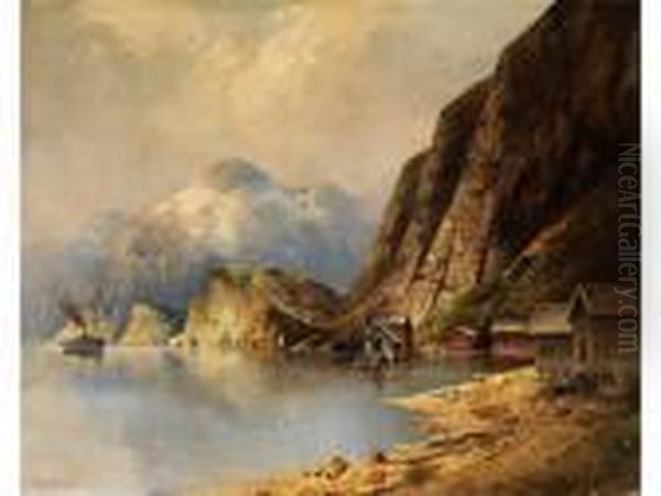 Landschaft Mit Blick Auf Die Bucht Eines Bergsees Oil Painting by Karl Kaufmann