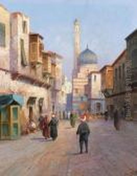 Oriental Street Scene Oil Painting by Karl Kaufmann