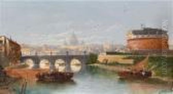 Romansicht -blick Vom Tiber Oil Painting by Karl Kaufmann