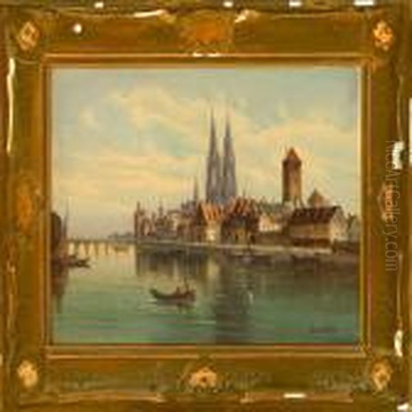 Scene From Regensburg, Germany Oil Painting by Karl Kaufmann