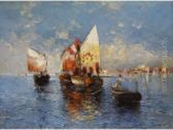 Segelschiffe In Der Lagune Vonvenedig Oil Painting by Karl Kaufmann