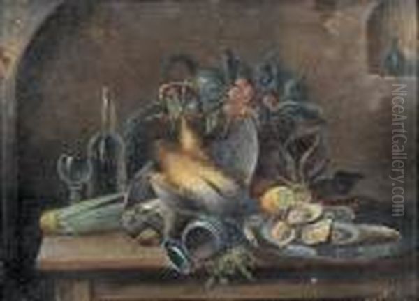 Zwei Stillleben In Interieur. Gegenstucke. Oil Painting by Karl Kaufmann