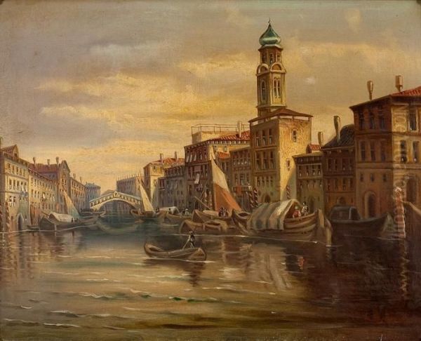 Ansicht Von Venedig Mit Blick Auf Die Rialto-brucke Oil Painting by Karl Kaufmann