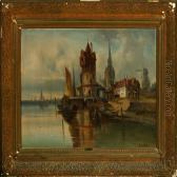 Dutch Canal Scenery Oil Painting by Karl Kaufmann