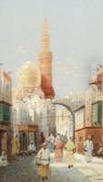 A Middle Eastern Street Scene Oil Painting by Karl Kaufmann