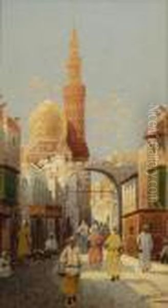 North African Street Scene Oil Painting by Karl Kaufmann