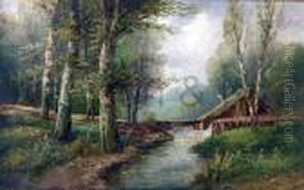 Riverscape Oil Painting by Karl Kaufmann