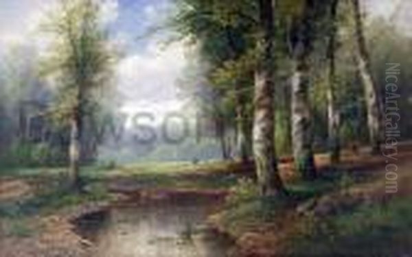 A Forest Pond Oil Painting by Karl Kaufmann