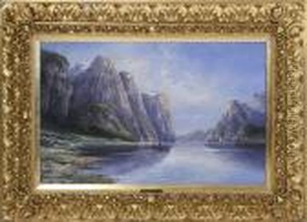 Fjord Med Fartyg Oil Painting by Karl Kaufmann