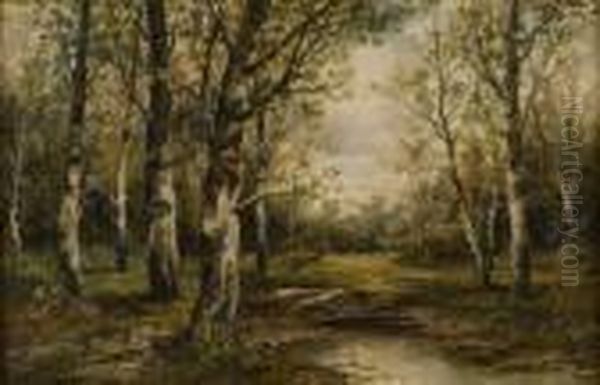 Reisigsammlerin Auf Einer Waldlichtung Oil Painting by Karl Kaufmann