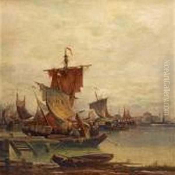 Harbour Scenery Oil Painting by Karl Kaufmann