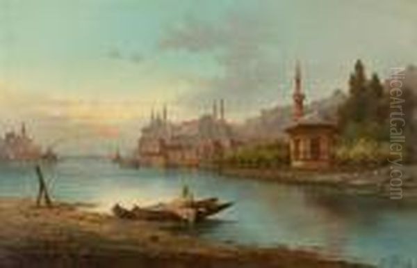 View Of Constantinople In The Evening. 1879. Oil Painting by Karl Kaufmann