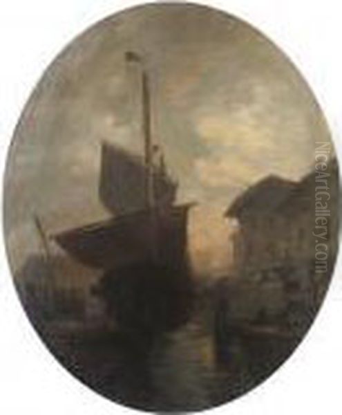 Boats In A Harbour Oil Painting by Karl Kaufmann