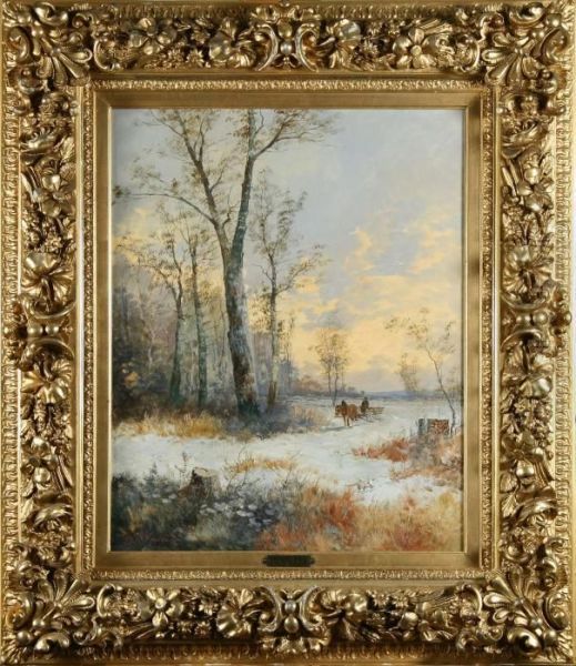 Vinterlandskap Med Hastekipage Oil Painting by Karl Kaufmann