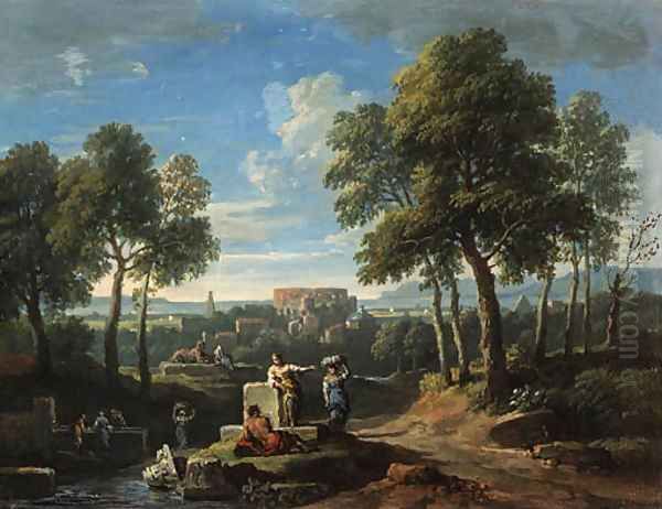 A classical landscape with figures by ruins Oil Painting by Jan Frans Van Bloemen (Orizzonte)