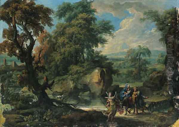 A wooded river landscape with the Flight into Egypt Oil Painting by Jan Frans Van Bloemen (Orizzonte)